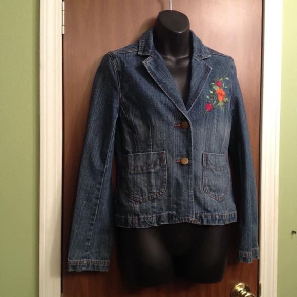 Jean Jacket Blazer Mod Flowers Boho Jean Jacket - Picture 8 of 9